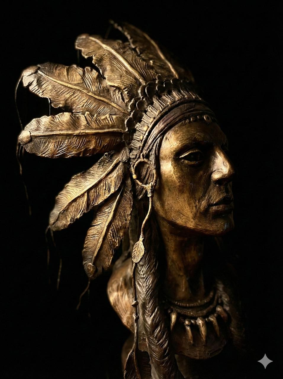 In Her Finery, bronze sculpture by Sophie Pederson, dramatic lighting