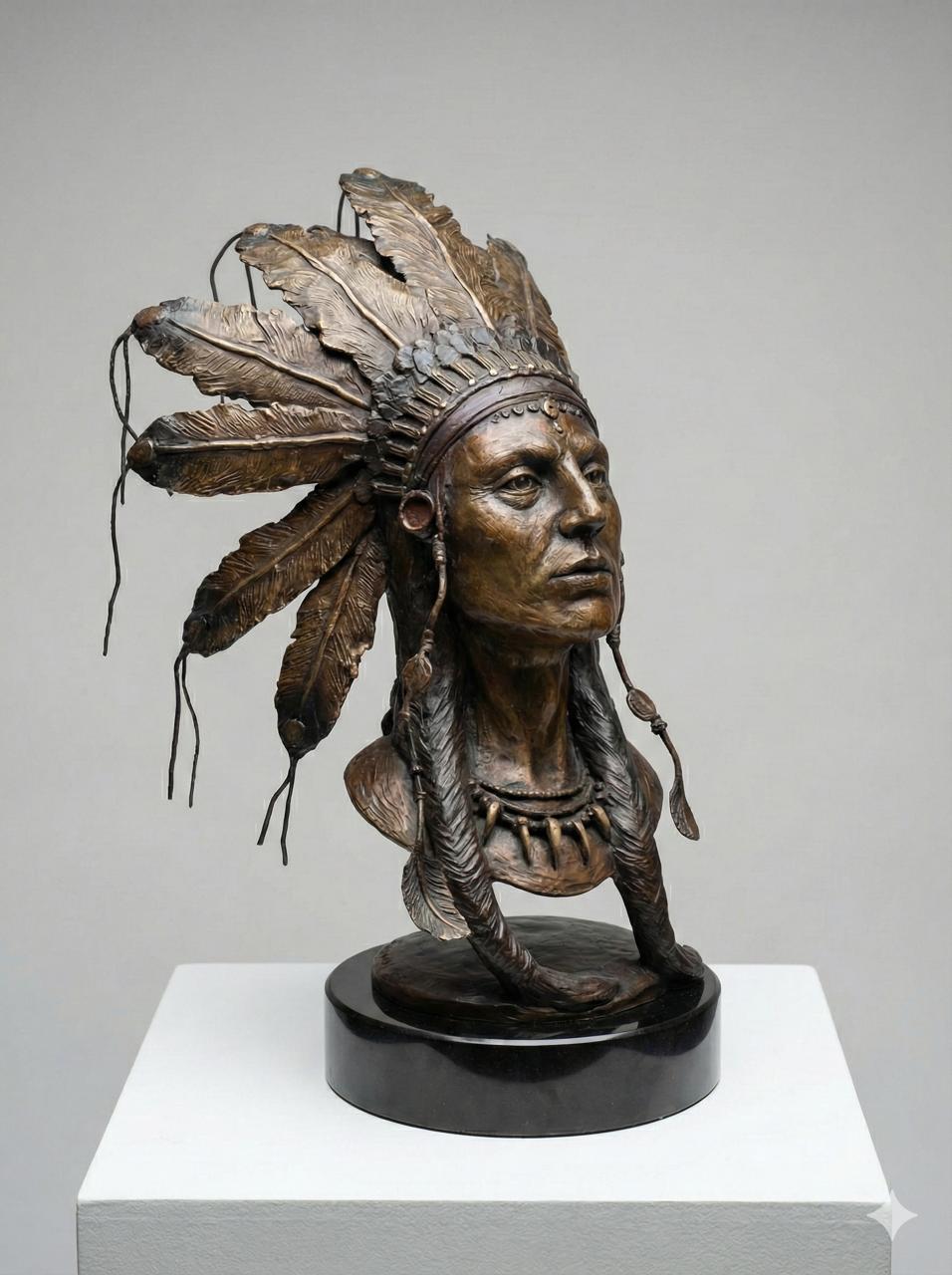 In Her Finery displayed on pedestal, museum-style photography